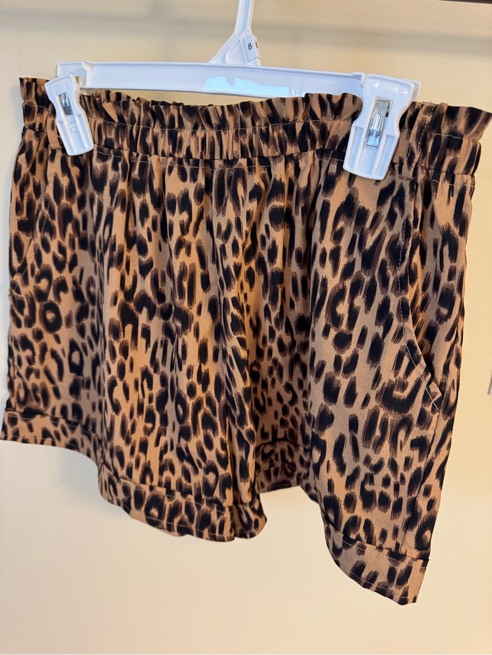 Leopard Print Elastic Waist Women’s Shorts - Brown Large